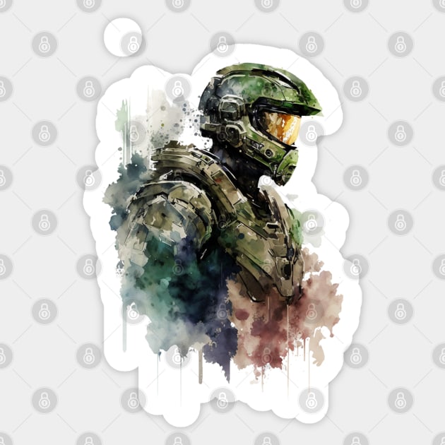 Halo Master Chief Watercolor - Original Artwork Sticker by Labidabop